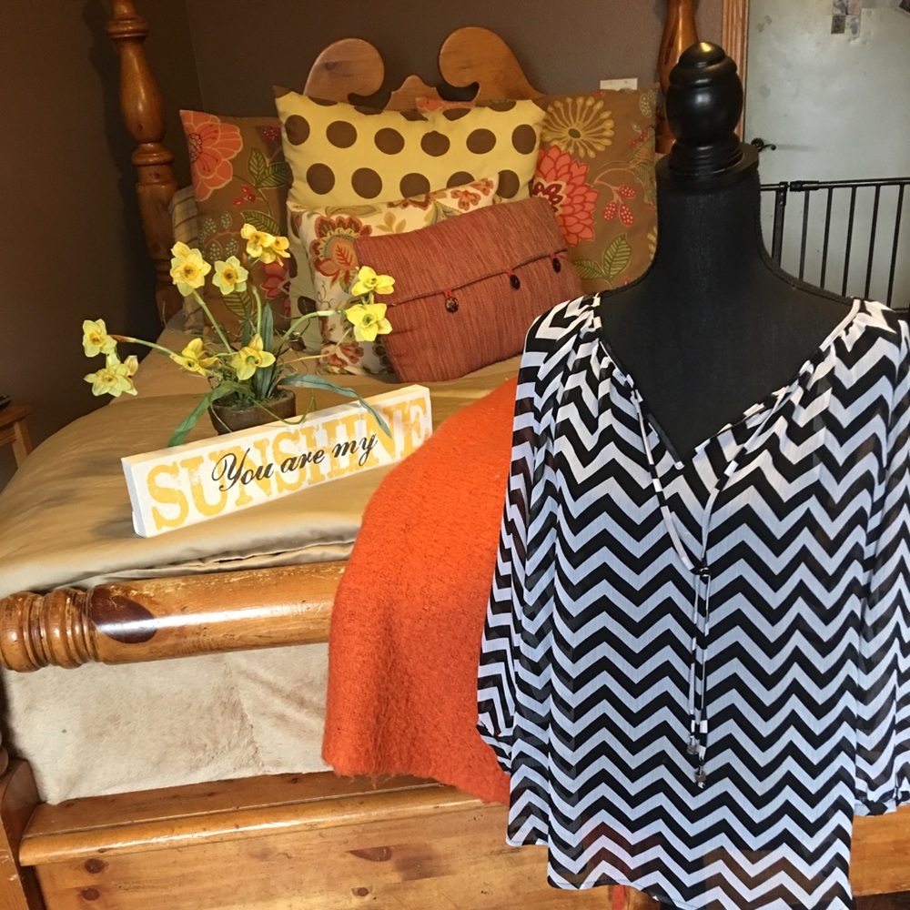 Ana brand 1X black/white chevron blouse